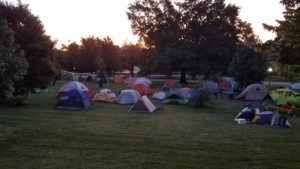 Tents at sunrise in Patterson Park